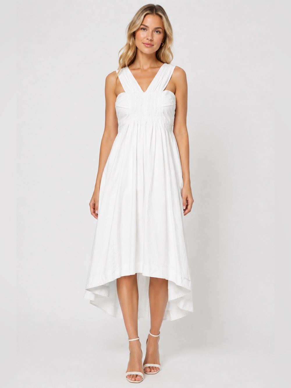 TEIJA White Cotton High Low Midi Maxi Dress Size 8 FLAW 25955